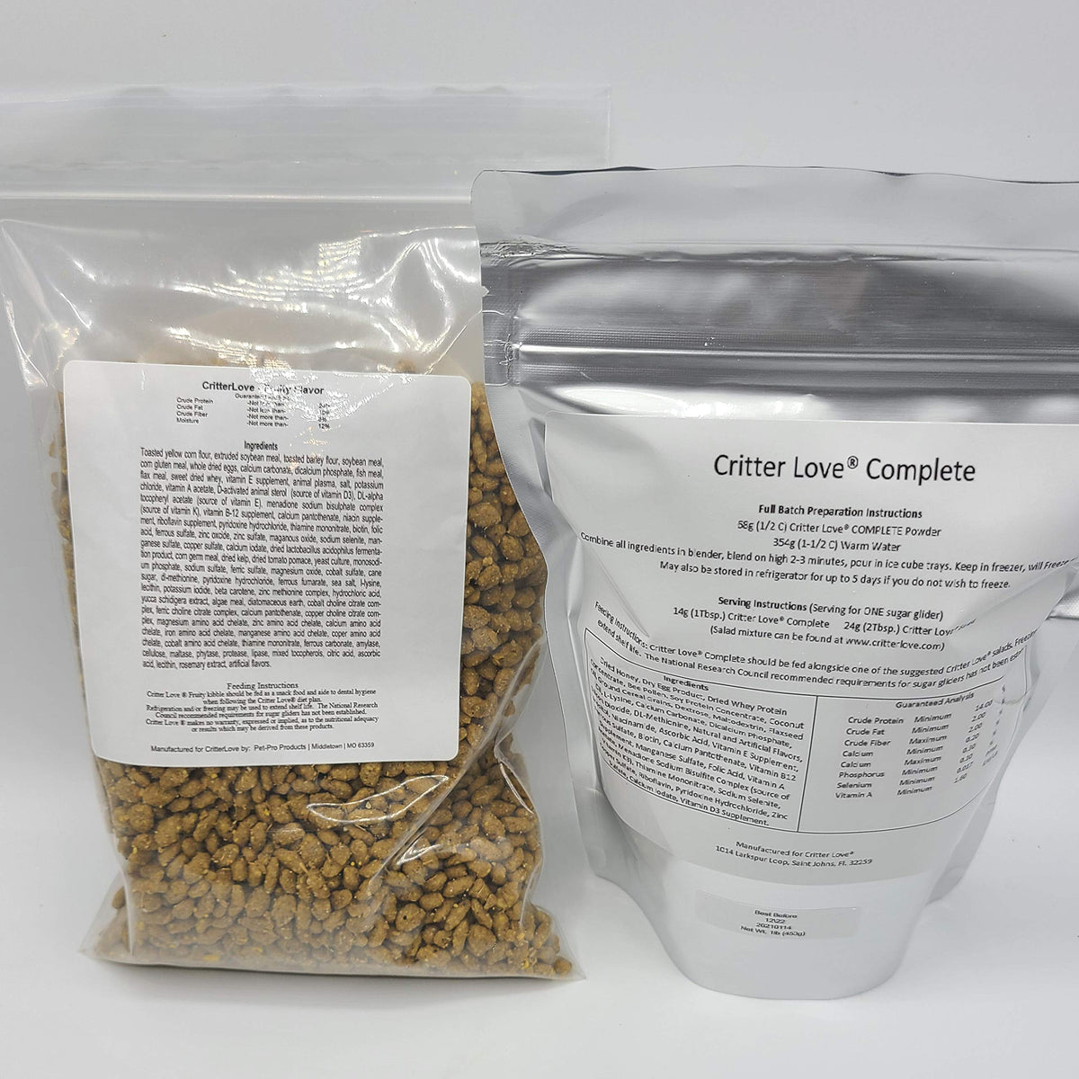 Critter Love Complete & Fruity Kibble Sugar Glider Food - Combo Pack
