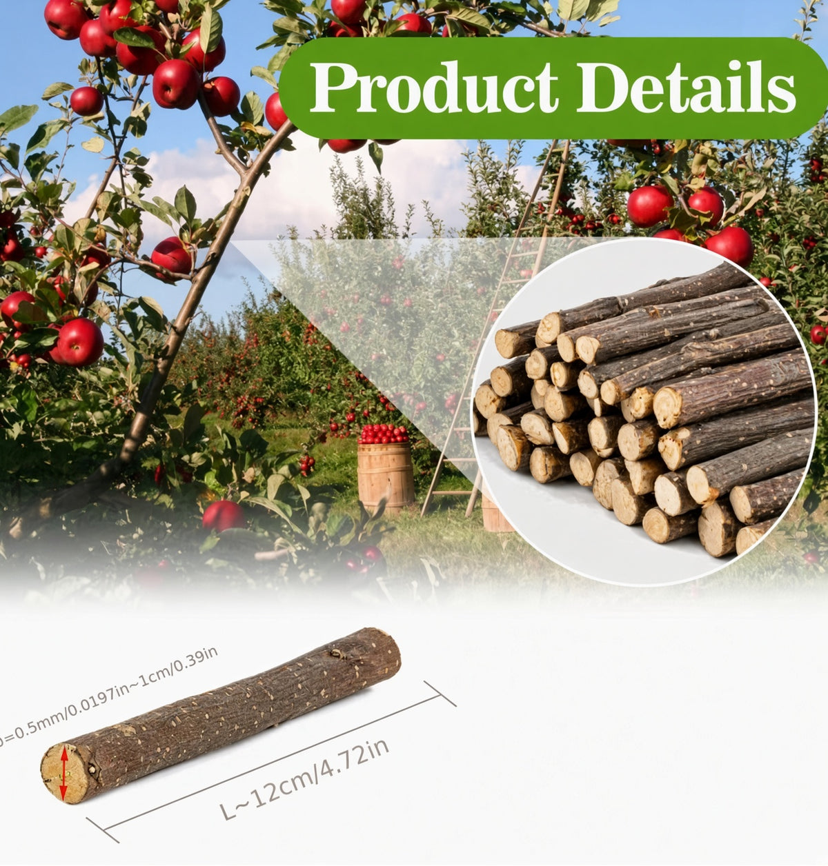 Critter Love® Apple Sticks – Natural Chewing Branches for Small Pets