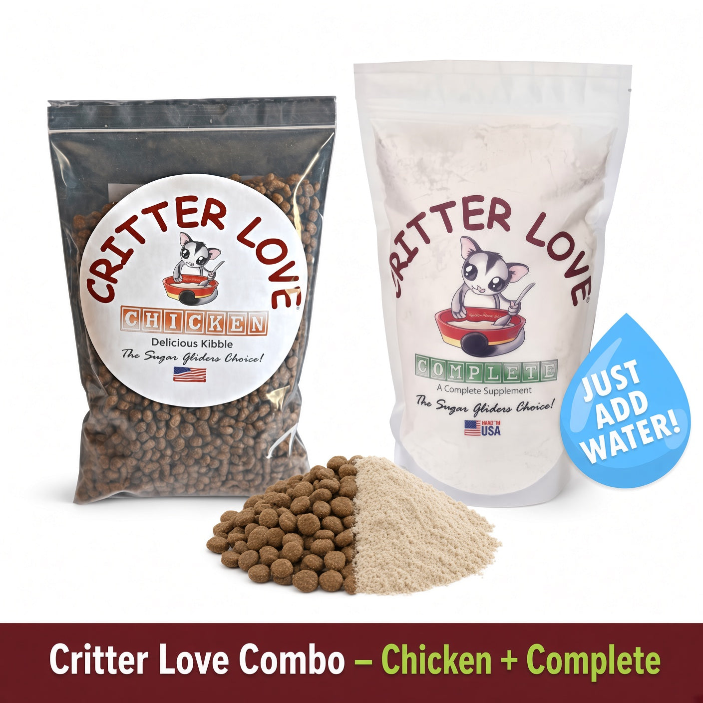 Critter Love Complete & Chicken Kibble Sugar Glider Food - Combo Pack