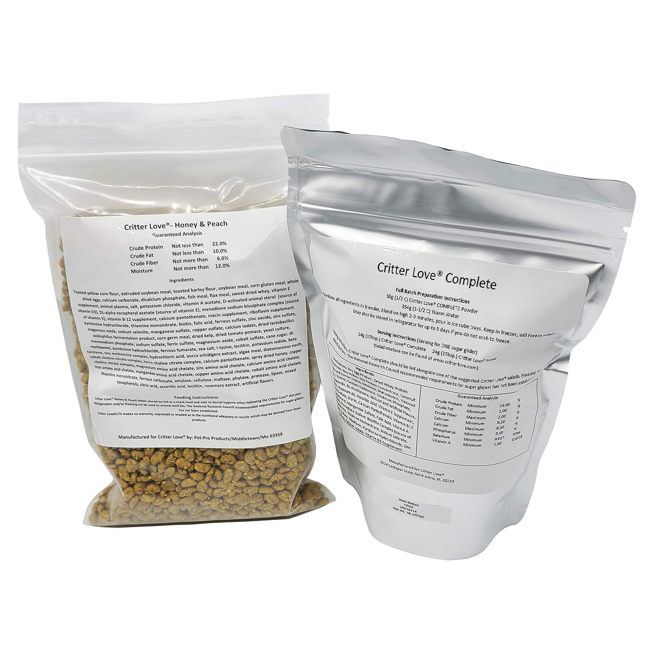 Critter Love Complete & Honey & Peach Kibble Sugar Glider Food - Combo Pack