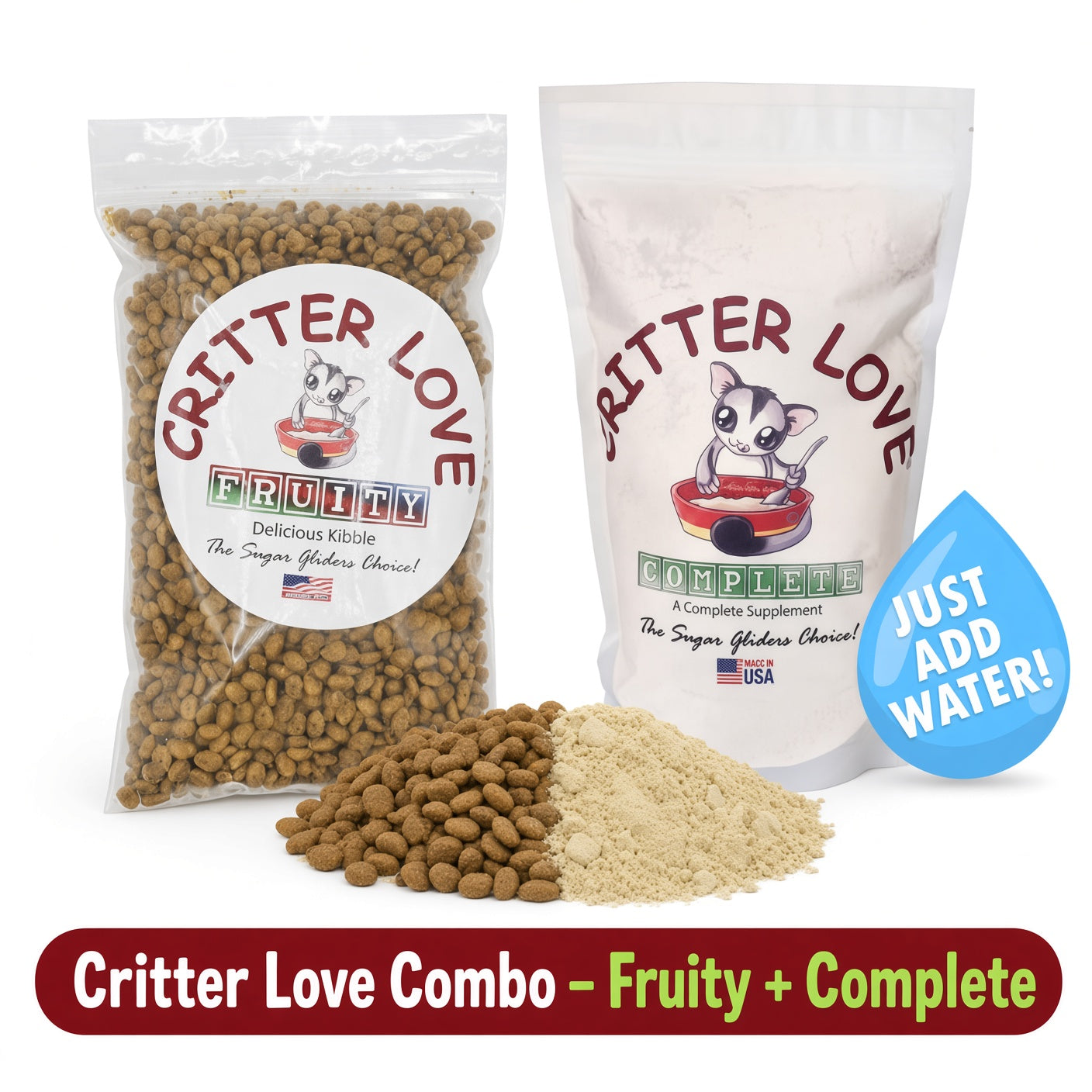 Critter Love Complete & Fruity Kibble Sugar Glider Food - Combo Pack
