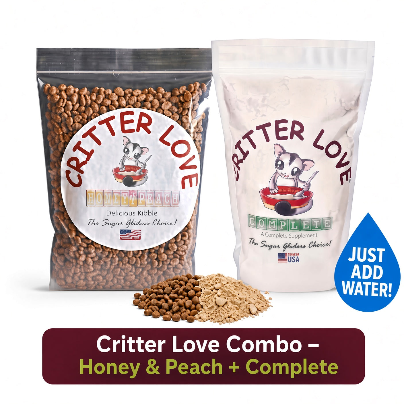 Critter Love Complete & Honey & Peach Kibble Sugar Glider Food - Combo Pack